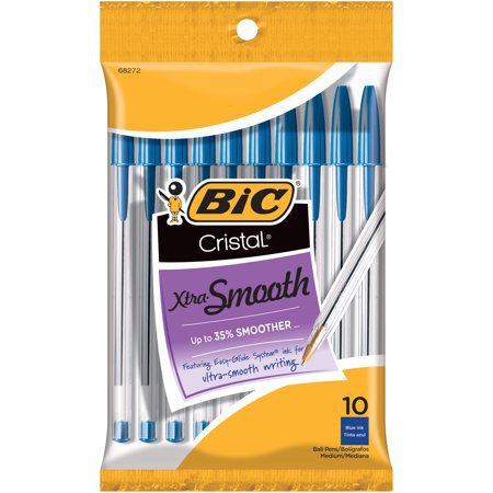 BIC Cristal Xtra Smooth Ball Pen, Medium Point (1.0mm), Blue, 10 Count - Walmart.com