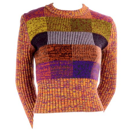 Yves Saint Laurent Vintage Sweater in Orange Burgundy Purple and Yellow Wool For Sale at 1stdibs