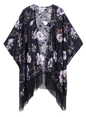OLRAIN Women's Floral Print Sheer Chiffon Loose Kimono Cardigan Capes at Amazon Women’s Clothing store: