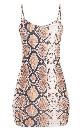 Arietta Taupe Snake Print Strappy Bodycon Dress | PrettyLittleThing USA