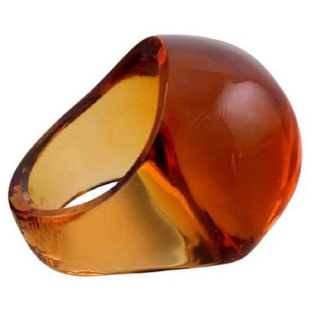 1980s Lalique Amber Colored Art Glass Ring