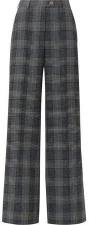 Checked Wool And Cotton-blend Wide-leg Pants - Dark gray