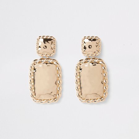 Gold color twist rectangle drop earrings - Earrings - Jewelry - women