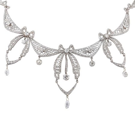 5.8 Carat Belle Époque Diamond Platinum Necklace For Sale at 1stDibs