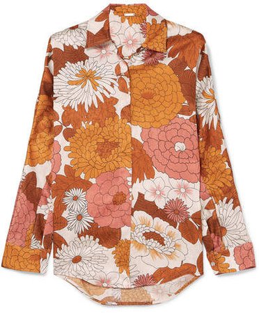 Noemie Floral-print Silk-jacquard Shirt - Camel