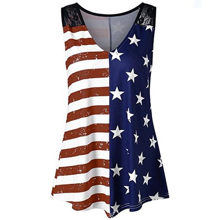 Amazon.com: Hot Sale! Women USA American Flag Tank Top Lace Patchwork Loose Fit Sleeveless Patriotic 4th July T Shirts: Clothing