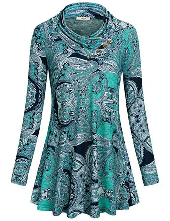 Miusey Women's Long Sleeve Cowl Neck Form Fitting Casual Tunic Top Blouse at Amazon Women’s Clothing store