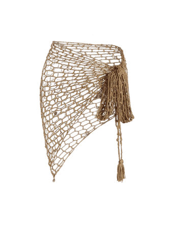 [30% OFF] 2022 Shell Embellished Openwork Crochet Mini Wrap Skirt In COFFEE | ZAFUL