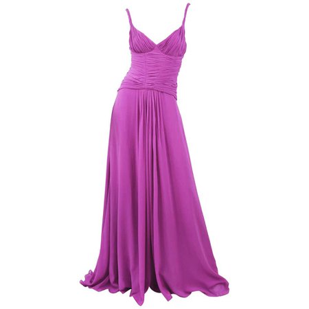 Emanuel Ungaro Long Chiffon Gown in Magenta, Size 4 For Sale at 1stdibs