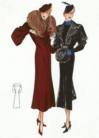 30s Fashion Ladies' Outerwear | Art Deco Fashion Greeting Cards