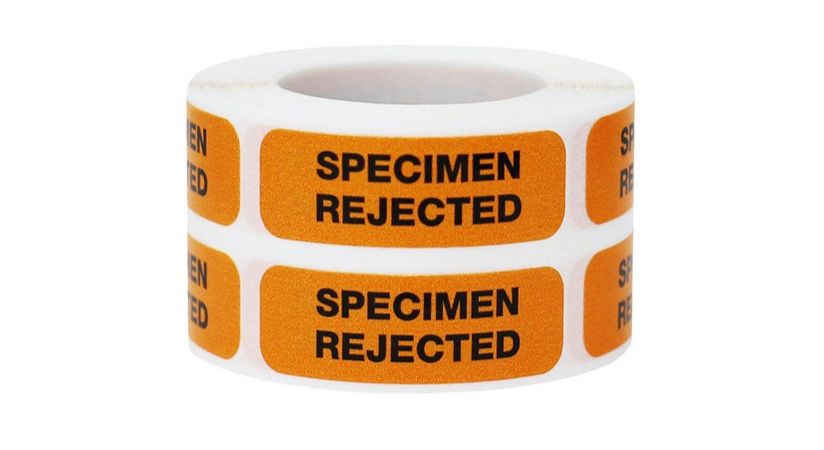 specimen rejected sticker