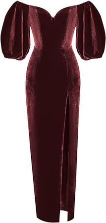 Amazon.com: Sheath/Column Sweetheart Off-The-Shoulder Front Split Prom Dress Modest Velvet Half Length Sleeves Prom Gown SR004 : Clothing, Shoes & Jewelry