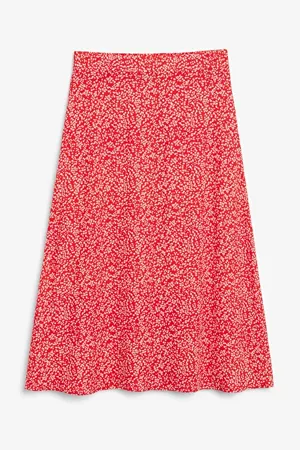 Lightweight midi skirt - Red floral print - Midi skirts - Monki WW