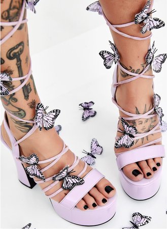 purple butterfly chunk heels