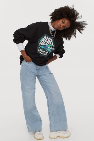 Oversized sweatshirt - Black/Rebel - Ladies | H&M GB