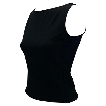 S/S 2001 Gucci by Tom Ford Logo Buckle Black Stretch Knit Tank Top For Sale at 1stDibs