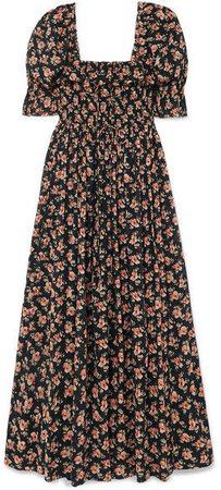DÔEN - Sol Shirred Floral-print Cotton-voile Maxi Dress - Black