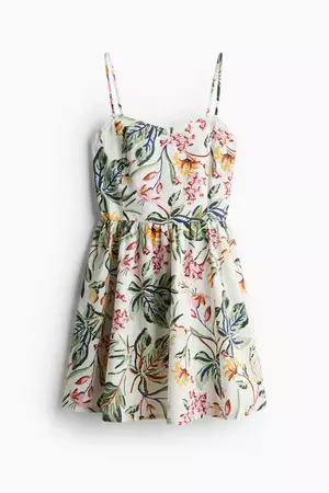 Cotton Dress with Flared Skirt - Sweetheart Neckline - Sleeveless -Cream/floral -Ladies | H&M US
