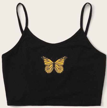 cut black crop top with butterfly
