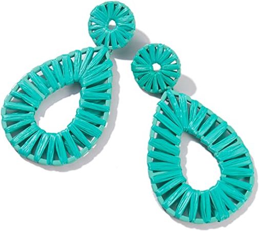 Amazon.com: Boho Raffia Earrings Statement Teardrop Earrings Drop Dangle Bohemian Earrings for Women Cute Handmade Earring for Girls(Teal): Clothing, Shoes & Jewelry