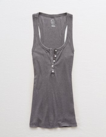 Aerie Ribbed Henley Tank, Smoked Gray | Aerie for American Eagle