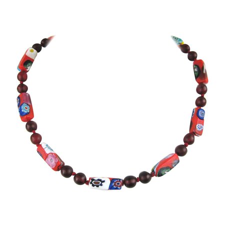 Vintage Venetian Millefiori Red bead necklace For Sale at 1stDibs