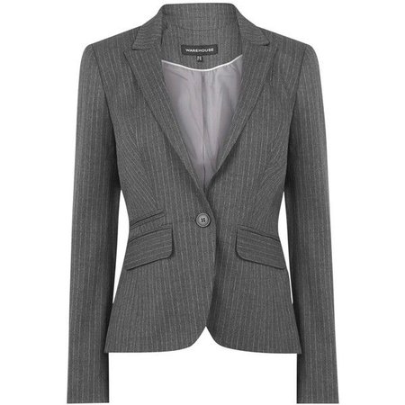 Warehouse Pinstripe Blazer, Grey ($125) ❤ liked on Polyvore featuring outerwear, jackets, blazers, takit, short blazer, short tailored jacket, gray jacket, button up jacket und single button blazer - Google Search