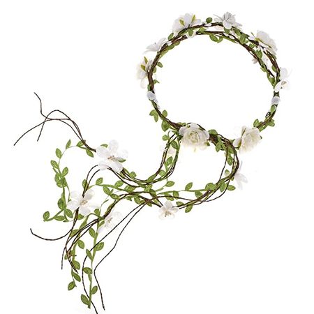 Amazon.com: Floral Fall Adjustable Bridal Flower Garland Headband Flower Crown Hair Wreath Halo F-83 (Style 2 White) : Clothing, Shoes & Jewelry