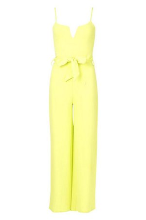 V Bar Strappy Belted Jumpsuit | Boohoo yellow