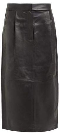 Leather Pleated Midi Skirt - Womens - Black