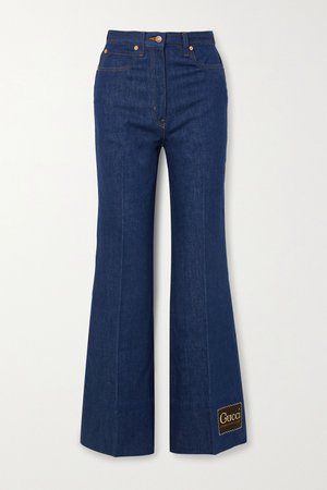 Blue Appliquéd high-rise wide-leg jeans | Gucci | NET-A-PORTER