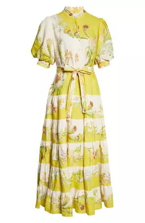 ALEMAIS Ira Floral Tiered Belted Midi Shirtdress | Nordstrom