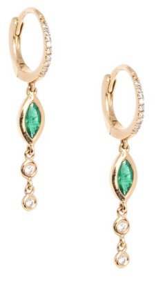 Gold / Green Emerald Drop Earrings