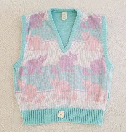 Vintage NEW 80s 90s Pastel Kitty Cat Fairy Kei Kawaii NWT Cute Sweater Vest M | eBay