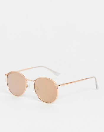 ASOS DESIGN 90s metal round sunglasses in rose gold flash lens | ASOS