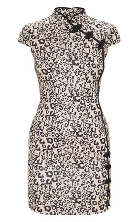 Brown Leopard Oriental Bodycon Dress | PrettyLittleThing USA