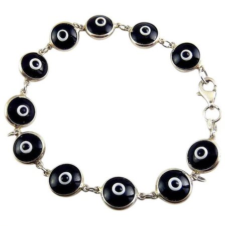 Sterling Silver & Black/White Glass Evil Eye Bracelet : Venus Vintage Jewelry | Ruby Lane