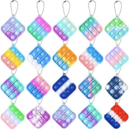 Mini Pop Fidget Keychain Toys 20 Pack Small Square Cheap Push Its Bubble Poper Bulk Hand Toy Party Favors Popitsfidgets Pops Fidgets Popets Tiny Key Chain Anxiety Stress Reliever Gifts Kids Adults