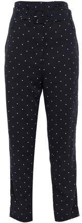 Cropped Belted Polka-dot Crepe Tapered Pants