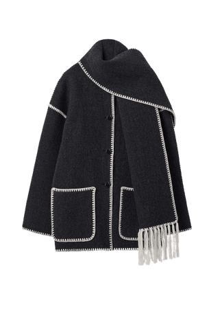 Totême - Embroidered scarf jacket in dark grey mélange