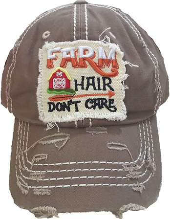 4350 DISTRICT Farm Hair Don't Care Women's Distressed Baseball Hat (Khaki) at Amazon Women’s Clothing store