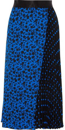 Alice Olivia - Lilia Asymmetric Pleated Printed Satin-trimmed Crepe De Chine Midi Skirt - Blue