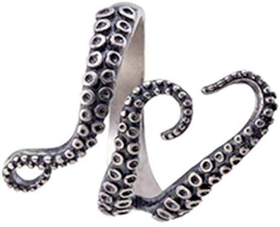 CASRO Vintage Adjustable Octopus Mens Womens Polished Stainless Steel Tentacle Ring Retro Gothic Punk Style Jewelry Silver Black|Amazon.com