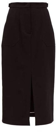 Wool Gabardine Midi Skirt - Womens - Black