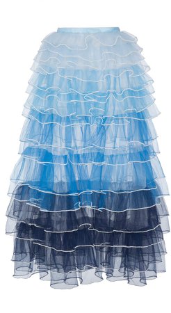 Huishan Zhang Claudia Gradiant Ruffle-Tiered Organza Maxi Skirt Size: