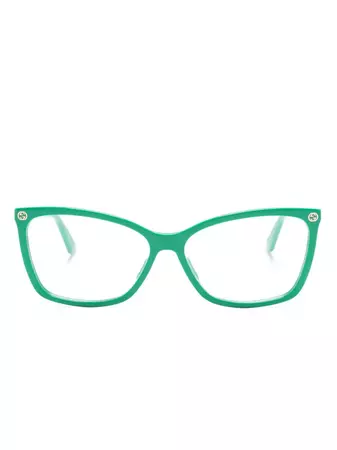 Gucci Interlocking G Cat-eye Glasses In Green | ModeSens