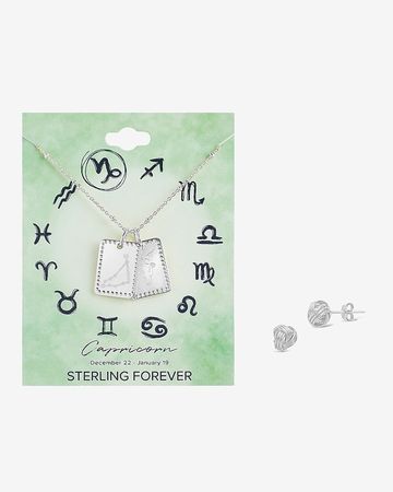 Sterling Forever Zodiac Tag Necklace (Capricorn) & Love Knot Earrings Gift Set