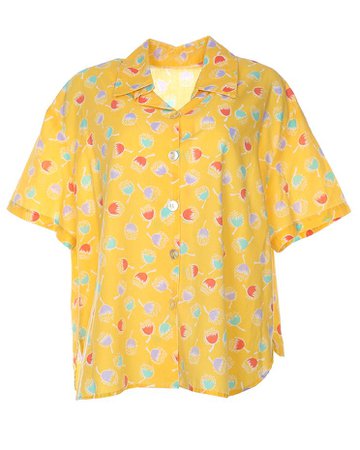Yellow Cotton TulipPritn Blouse - L | Rokit Vintage Clothing