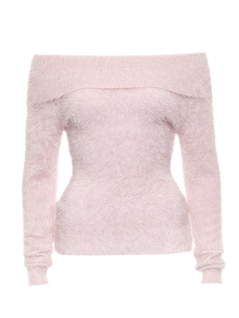 off the shoulder pink sweater