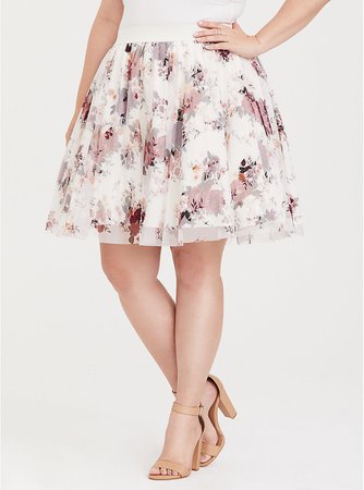 White Floral Tulle Challis Mini Skirt | Torrid